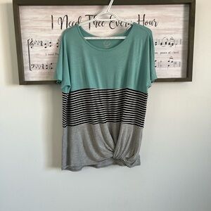 Maurices Teal and Gray Knotted Tee